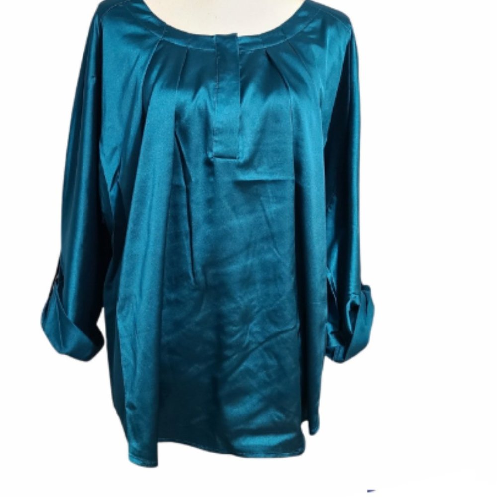 August Silk Women's Raglan Sleve Tunic/ Blouse Green Emerald Size XL
